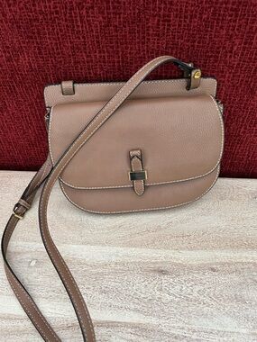 London Fog Tan Leather Crossbody Purse Saddle Bag